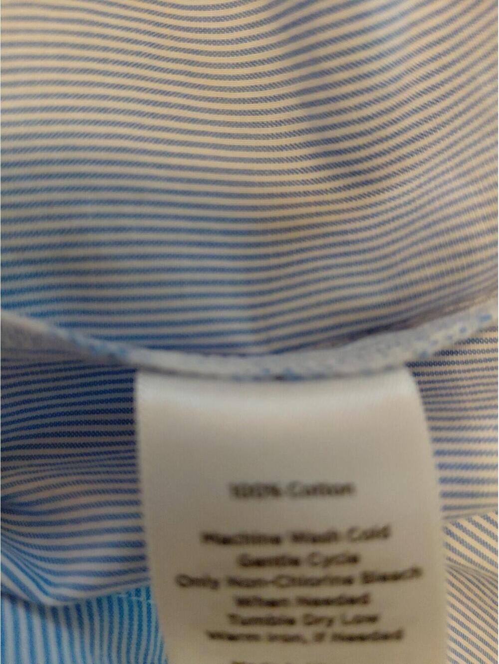 Talbots Peplum Shirt Micro Stripe Size L Light Blue And White EUC - Picture 8 of 10